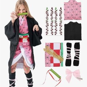 Halloween Cosplay Costumes Pink Anime Kimono Outfits for kids. 5 years old.